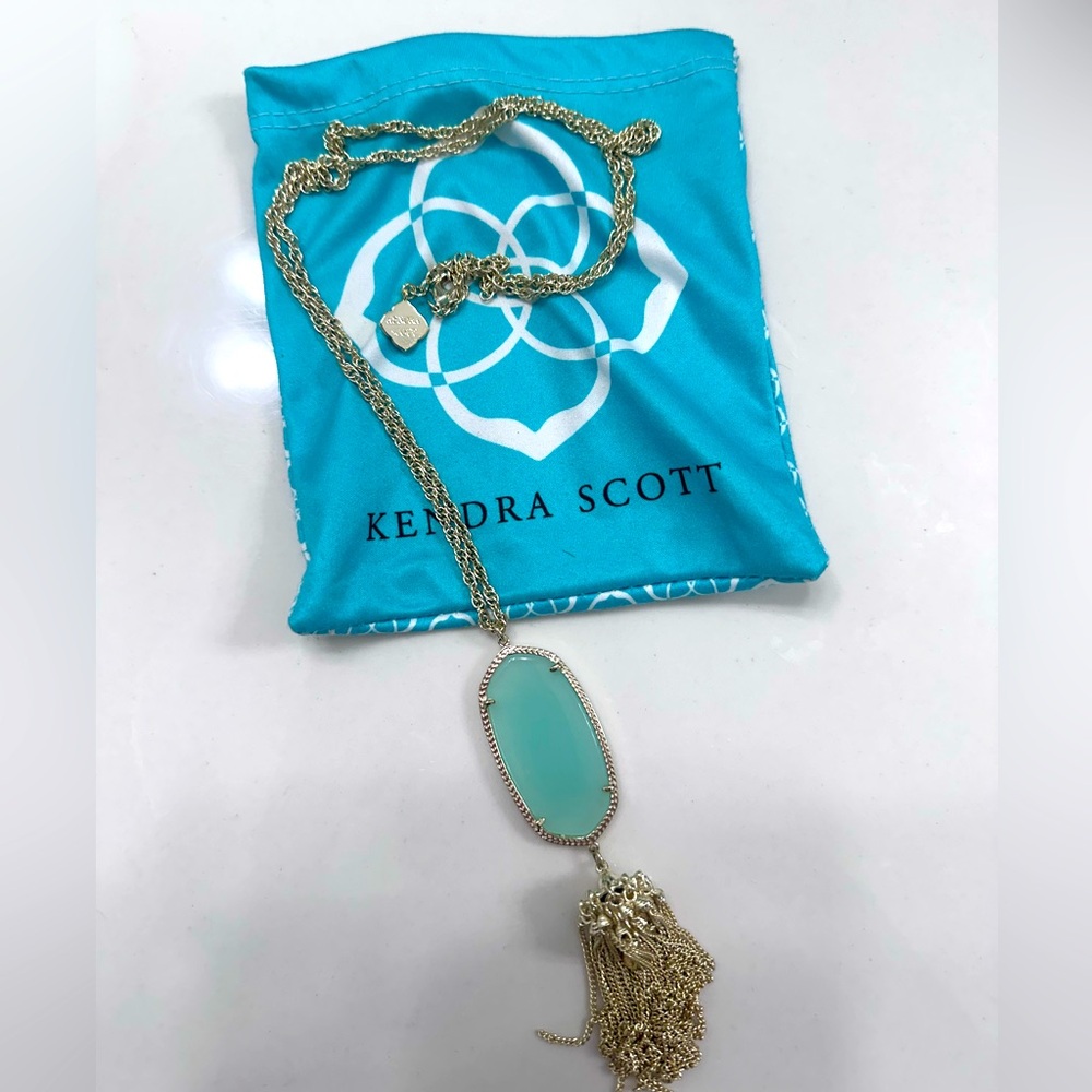 Kenda Scott mint green and gold long necklace